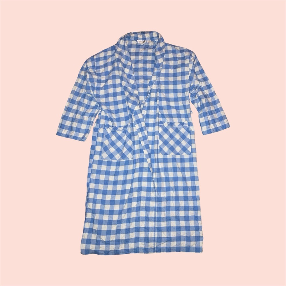 Vintage Blue Gingham Flannel Robe